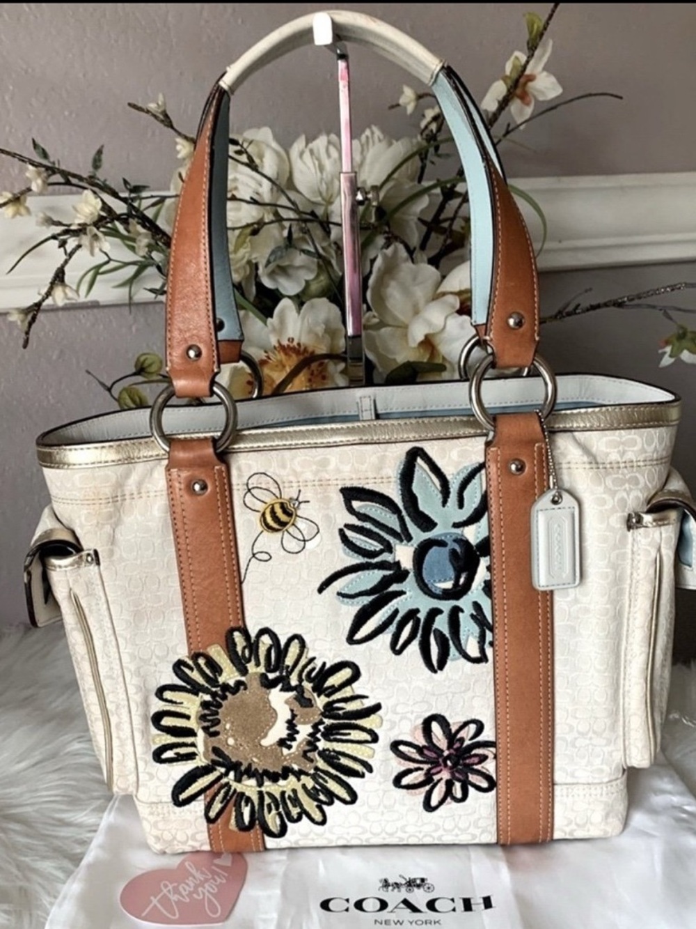 Coach Vintage Limited Edition Floral Bumblebee Signature Tote Bag